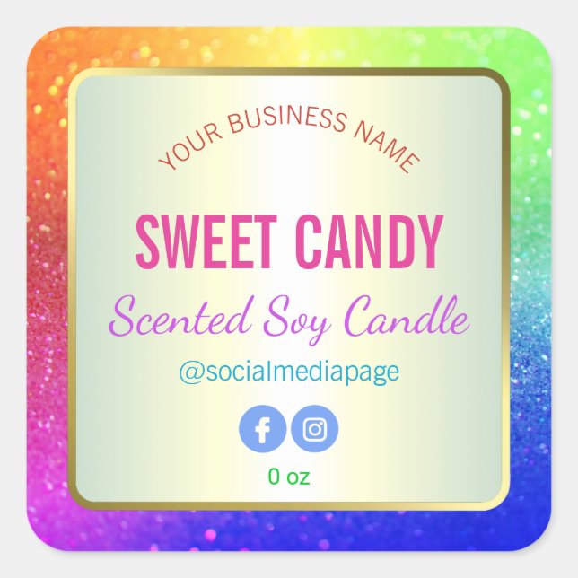 Glitzer für helle Regenbogenfarben Quadratischer Aufkleber (Vorderseite)