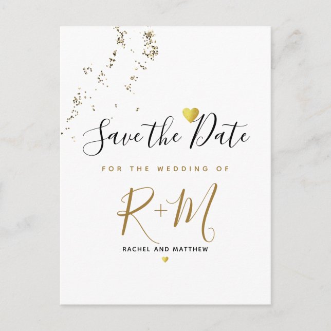 Glitzer für Hochzeiten + Initialen Save the Date a Ankündigungspostkarte (Vorderseite)