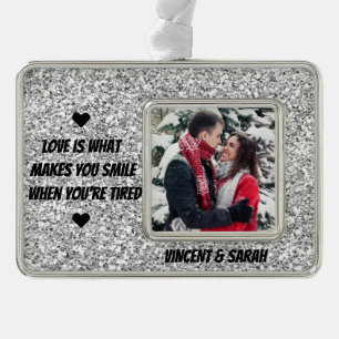 Glitzer für kundenspezifische Foto, Liebe und Pre Rahmen-Ornament Silber