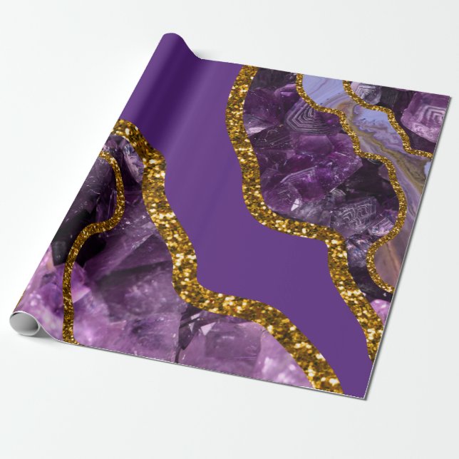 Glitzer für lila und Gold-Agate-Geode Geschenkpapier (Ungerollt)
