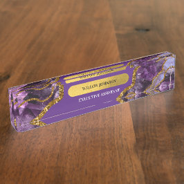 Glitzer für lila und Gold-Agate-Geode Namensplakette
