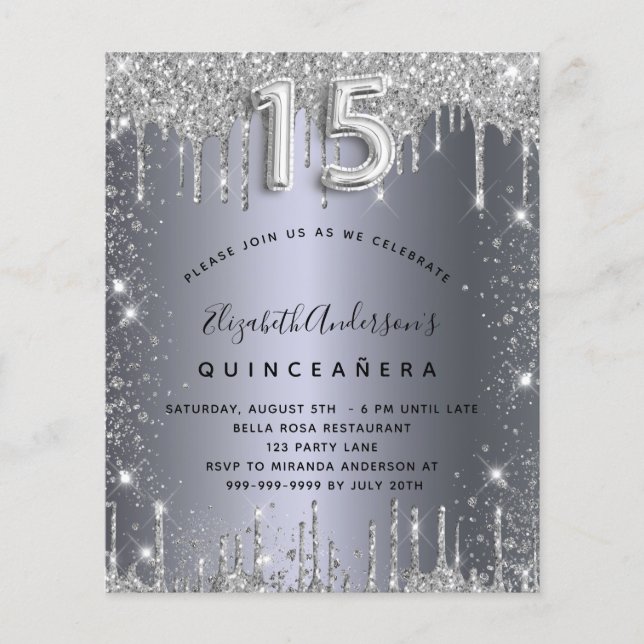 Glitzer für Silbermetall in Quinceanera Flyer (Vorne)