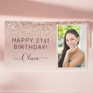 Glitzer Geburtstag Foto Blush Pink Girl Rose Gold Banner