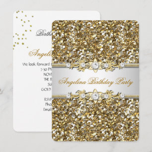 Glitzer-Geburtstagsfeier Gold Juwel Diamant Einladung