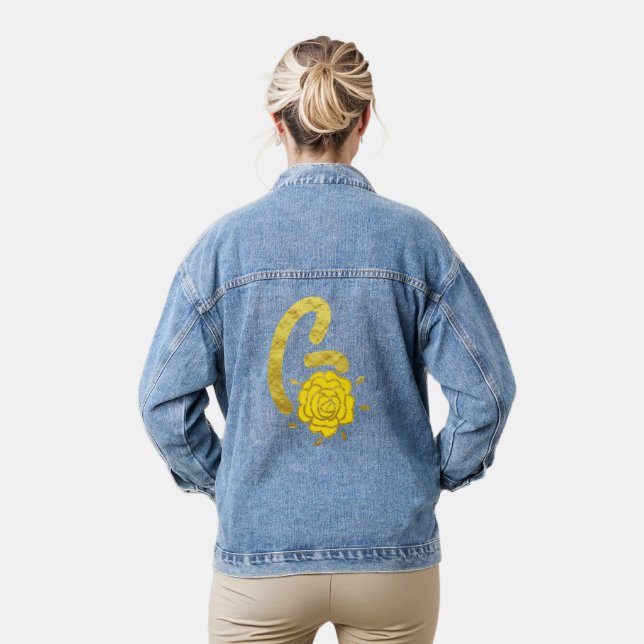 Glitzer Gelbe Flora Monogramm G Frauen Jeansjacke (Modell)