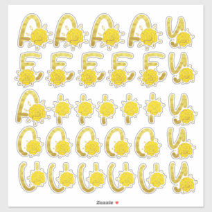 Glitzer Gelbe Floral Monogram Vowels Aufkleber