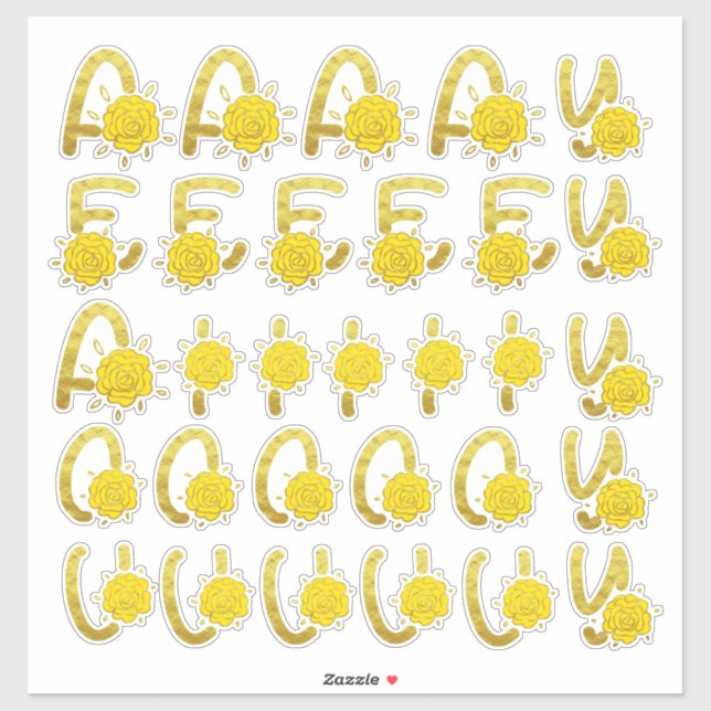 Glitzer Gelbe Floral Monogram Vowels Aufkleber (Blatt)