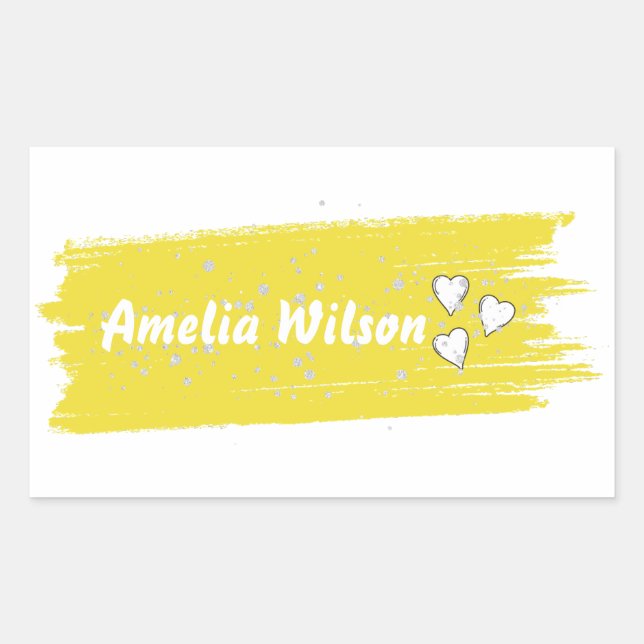 Glitzer gelber Brauch Nachname Rechteckiger Aufkleber (Vorderseite)
