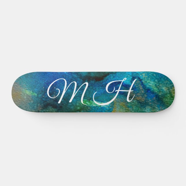 Glitzer Girly Green Mermaid Monogram Fantasy Skate Skateboard (Horizontal)