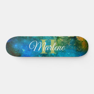 Glitzer Girly Green Mermaid Monogram Name Fantasy Skateboard