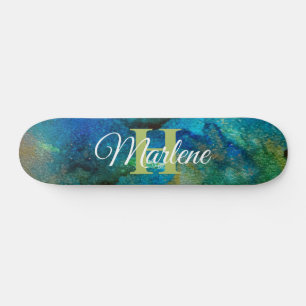Glitzer Girly Green Mermaid Monogram Name Fantasy Skateboard