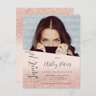 Glitzer Girly typography blush Foto Sweet 16 Einladung