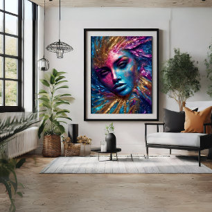 Glitzer Girly Woman Face Modern Art Poster