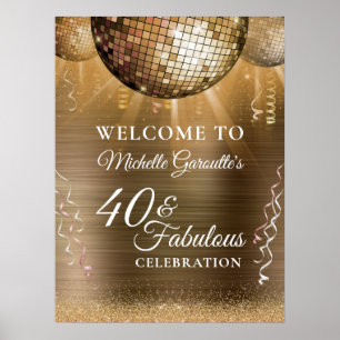 Glitzer Glam 40 & Fantastisches Goldenes Disco Bal Poster