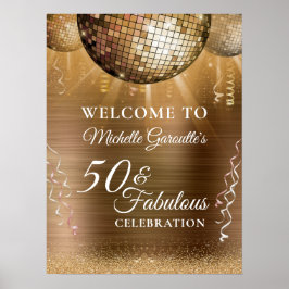 Glitzer Glam 50 & Fantastisches Gold Disco Ball Poster