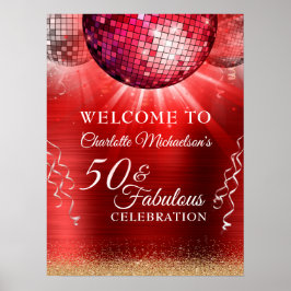 Glitzer Glam 50 & Fantastisches Rotes Disco Ball Poster