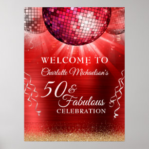 Glitzer Glam 50 & Fantastisches Rotes Disco Ball Poster