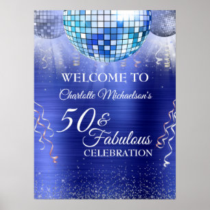 Glitzer Glam 50 und fabulous Blue Disco Ball Poster