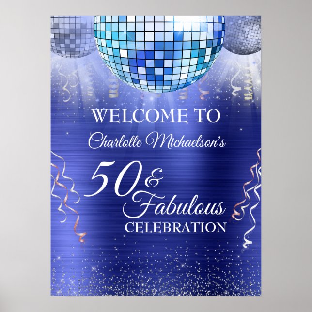 Glitzer Glam 50 und fabulous Blue Disco Ball Poster (Vorne)