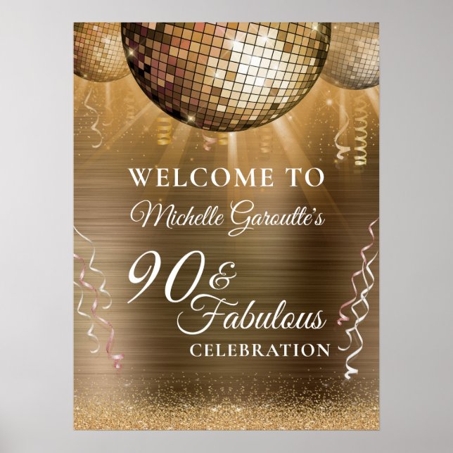 Glitzer Glam 90 & Fantastisches Gold Disco Ball Poster (Vorne)