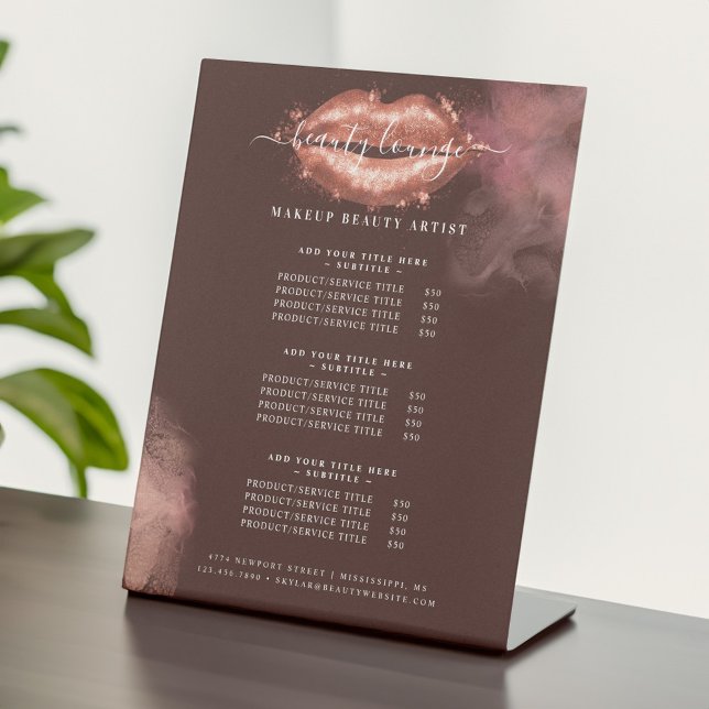 Glitzer Glam Beauty Makeup Artist Service List Sockelschild (Glitter Glam Beauty Makeup Artist Service List Pedestal Sign)