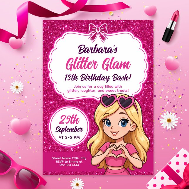 Glitzer Glam Birthday Bash Editable Funkelnd Pink Einladung (Von Creator hochgeladen)