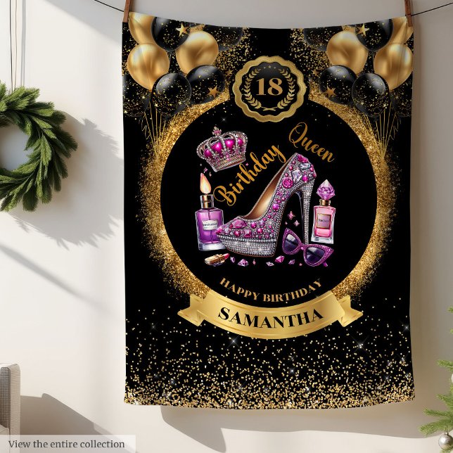 Glitzer Glam Birthday Queen High Heels Blanket Fleecedecke (Glitter Glam Birthday Queen High Heels Blanket)