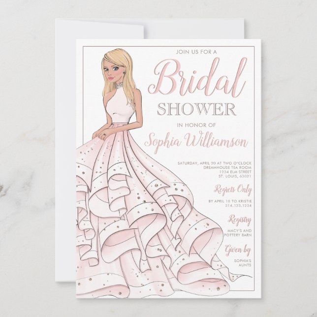 Glitzer Glam Blonde Bride Brautparty Einladung (Vorderseite)