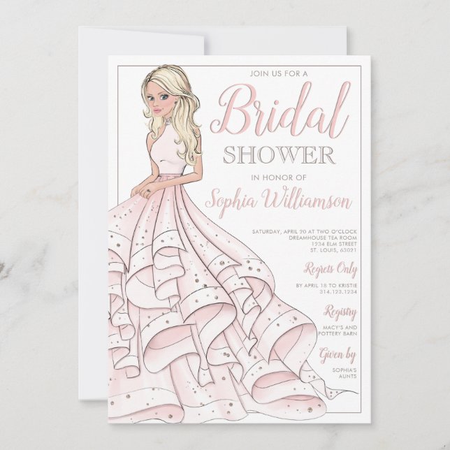 Glitzer Glam Blonde Bride Brautparty Einladung (Vorderseite)