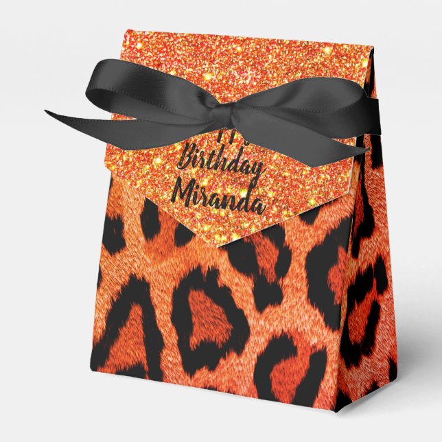 Glitzer Glam Orange Leopard Personalisiert Geschenkschachtel (Vorderseite)