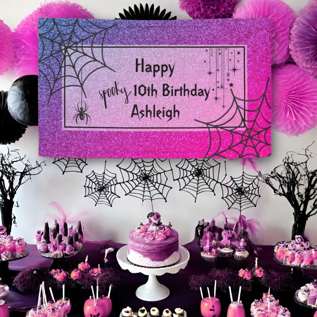 Glitzer Glam Pink Lila Spiole Halloween Geburtstag Banner (Von Creator hochgeladen)