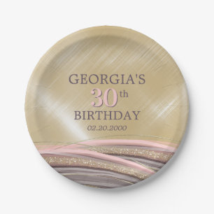 Glitzer Glam Rose Gold Geburtstag Pappteller