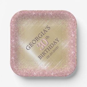 Glitzer Glam Rose Gold Geburtstag Pappteller