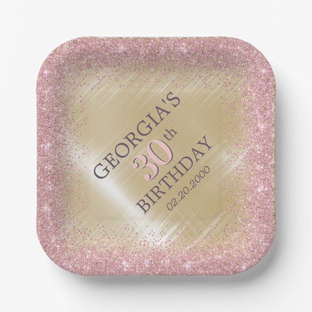 Glitzer Glam Rose Gold Geburtstag Pappteller (Vorderseite)