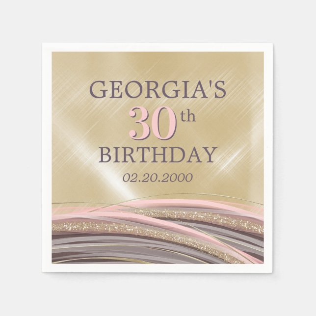 Glitzer Glam Rose Gold Geburtstag Serviette (Vorderseite)