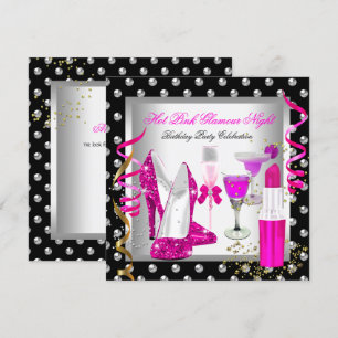 Glitzer Glamour Nacht Rosa Silber Geburtstagsfeier Einladung