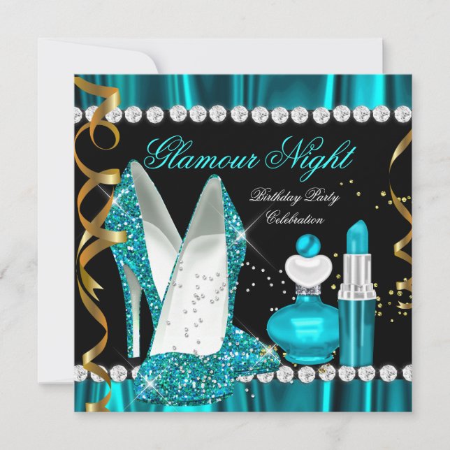 Glitzer Glamour Night Aquamarin Blue Gold Black Pa Einladung (Vorderseite)