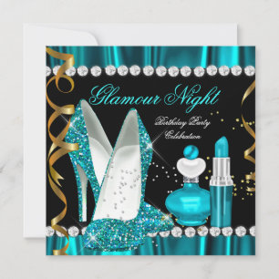 Glitzer Glamour Night Aquamarin Blue Gold Black Pa Einladung