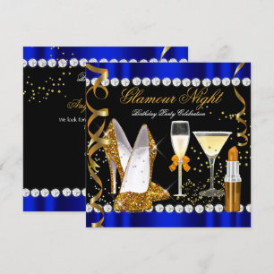 Glitzer Glamour Night Blue Gold Black Party Einladung