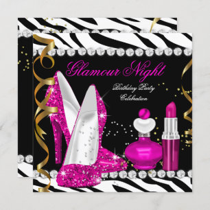 Glitzer Glamour Night Zebra Deep Pink Gold Black Einladung