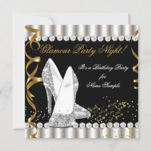 Glitzer Glamour Party Night Silver Gold High Heel Einladung