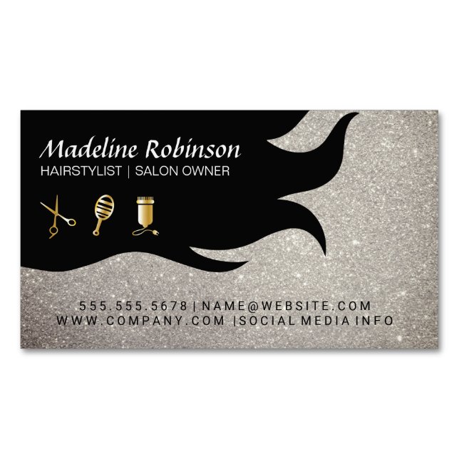 Glitzer | Glamour Stylist Kit | Haar und Schönheit Magnetische Visitenkarte (Vorderseite)