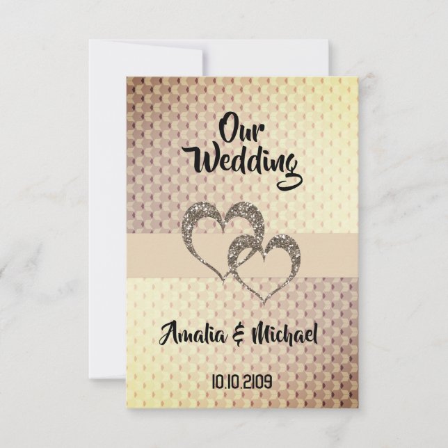 Glitzer glänzen zwei Herzen Hochzeit Liebe perso Einladung (Vorderseite)