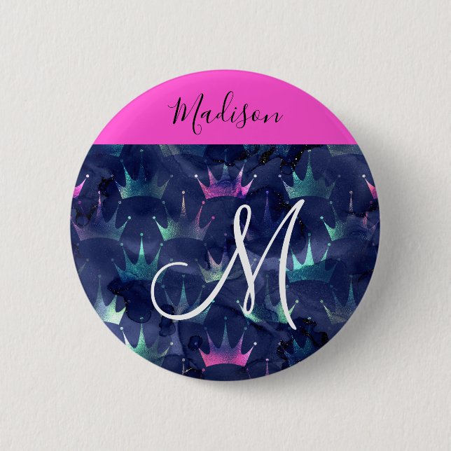 Glitzer Glitzern Mermaid Crowns Monogram Button (Vorderseite)