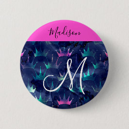 Glitzer Glitzern Mermaid Crowns Monogram Button