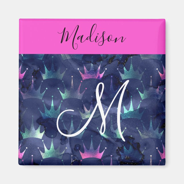 Glitzer Glitzern Mermaid Crowns Monogram Magnet (Vorne)