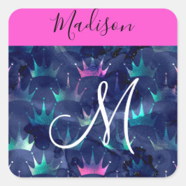 Glitzer Glitzern Mermaid Crowns Monogram Quadratischer Aufkleber