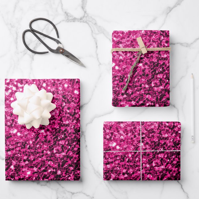 Glitzer-Glitzern mit heißen rosa Imitaten Geschenkpapier Set (Vorderseite)