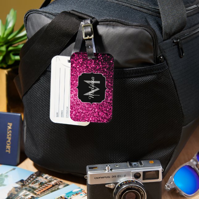 Glitzer-Glitzern mit hellrosa Imitaten Gepäckanhänger (Vorderseite & Rückseite)