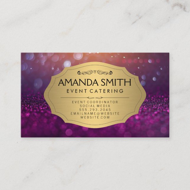 Glitzer Glow Lila | Metallic Gold Business Card Visitenkarte (Vorderseite)